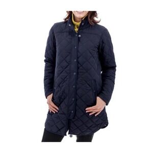 Aventura Women's Carrigan Quilted Jacket Long Zip Snap Navy Small Car Coat Parka